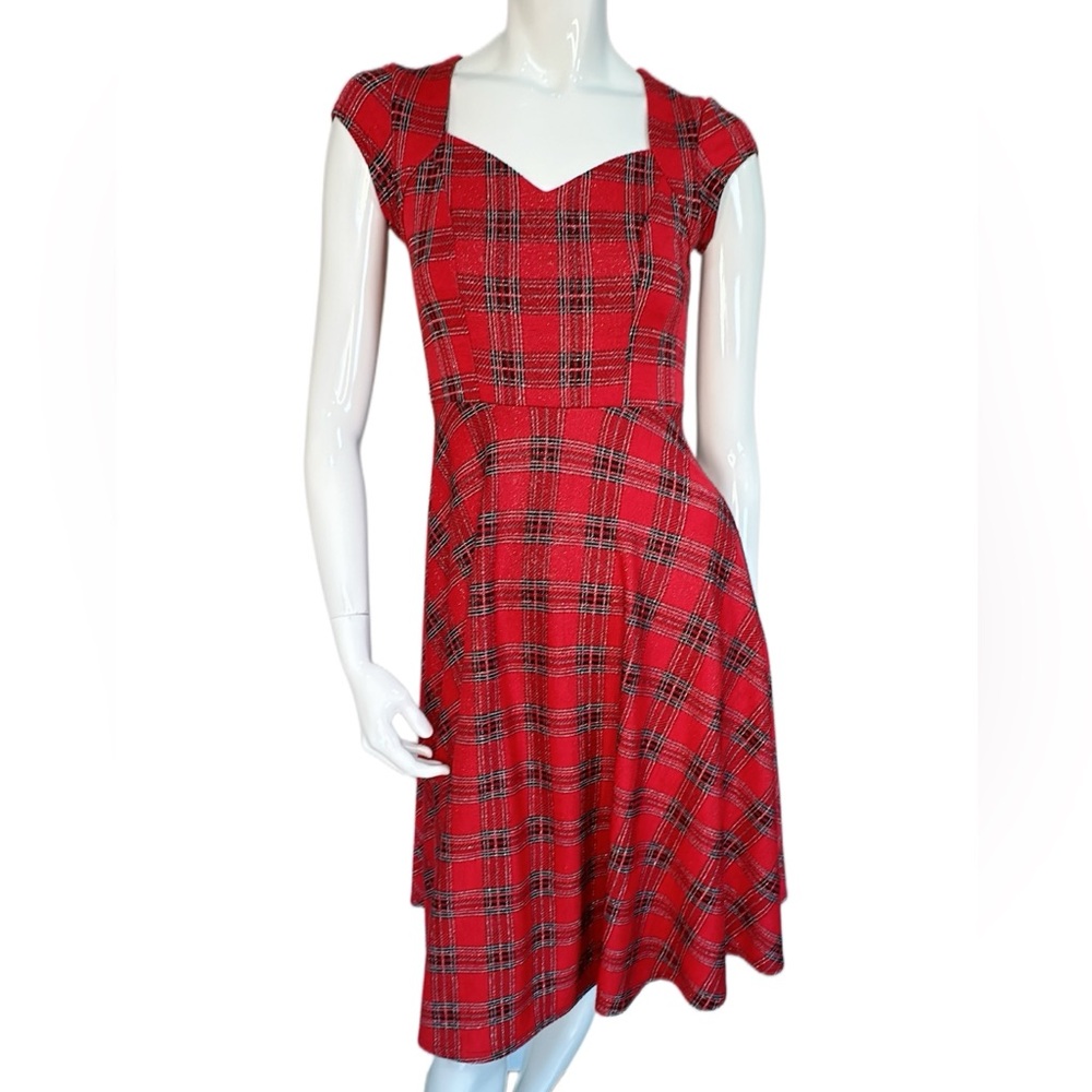 LINDY BOP RED Victoria Red Plaid Tartan Swing Dress |Vintage Retro  Holiday Sz 4